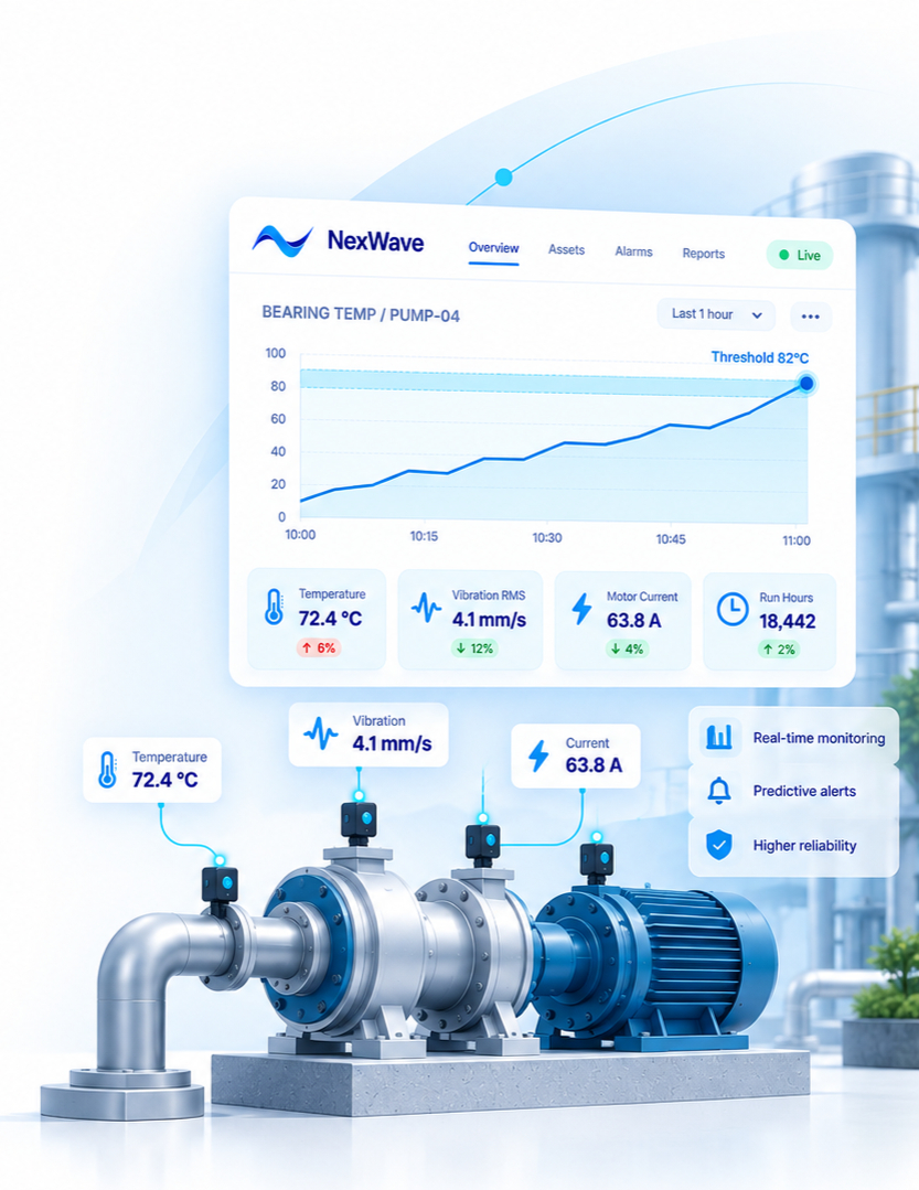 NexWave industrial pump monitoring and real-time IoT dashboard